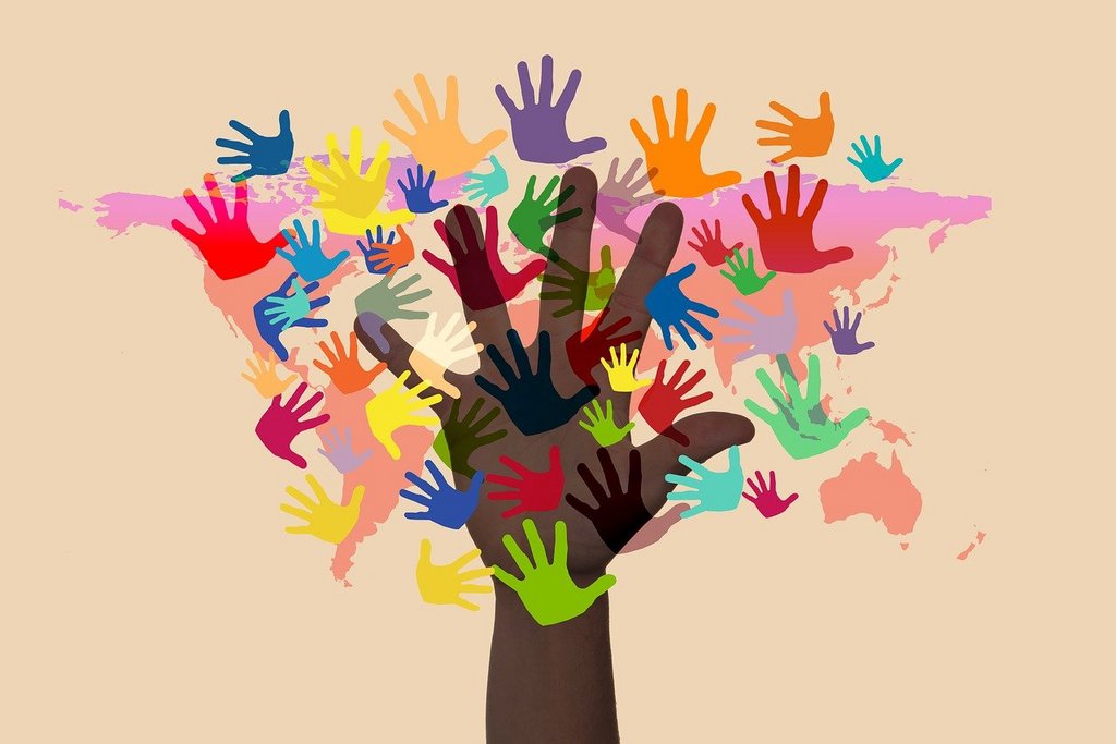 Bunte Hände Bunte Hände bilden einen Baum.