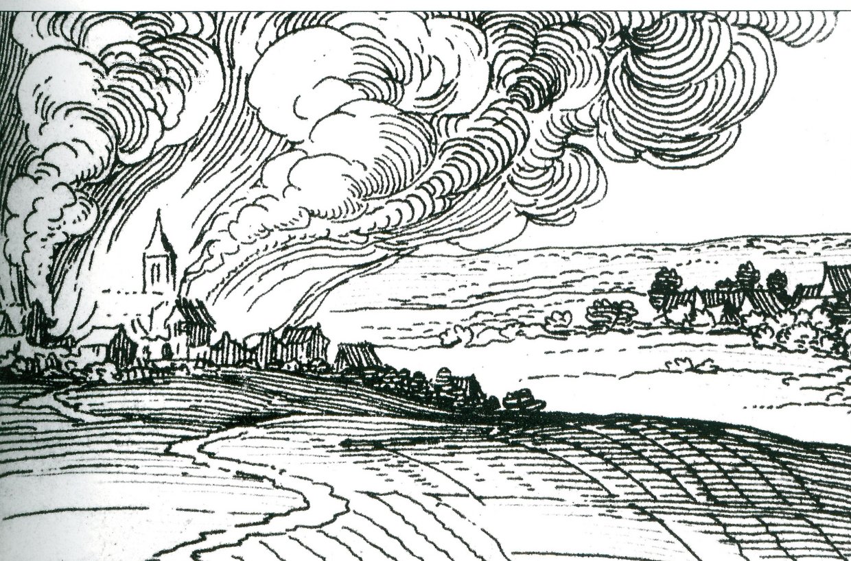 Das Bild zeigt eine Zeichnung Über Seulberg tobt das Rasende Heer