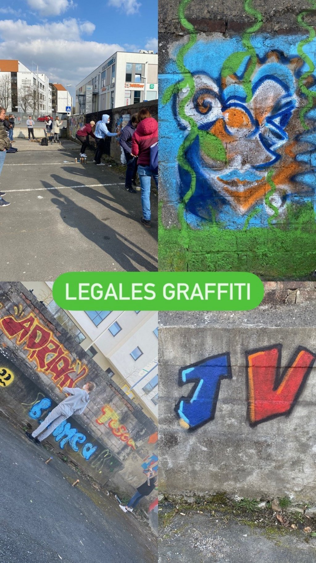 Es sind besprühte Wände und Jugendliche beim Sprayen zu sehen.