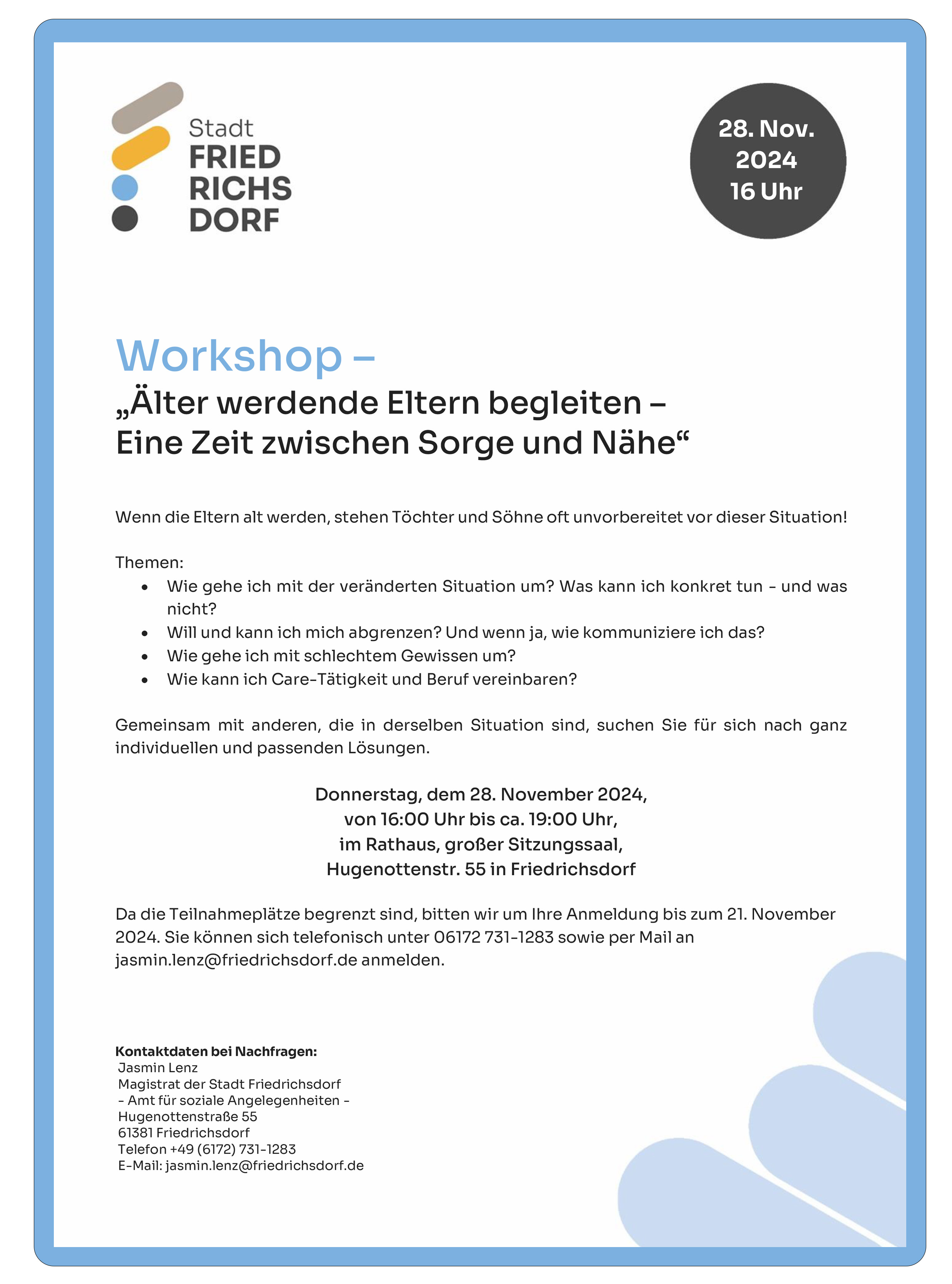 Workshop - Älter werdende Eltern begleiten - am 28.11.2024