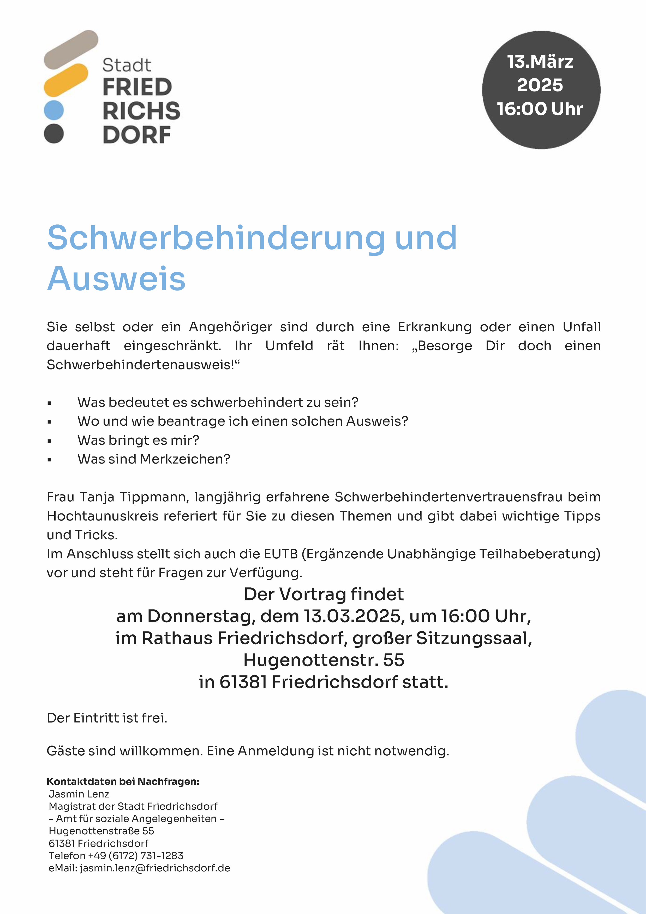 Vortrag - Schwerbehinderung und Ausweis - am 13.03.2025