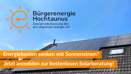 Banner der Bürgerenergie Hochtaunus - Energiekosten senken mit Sonnenstrom? 
