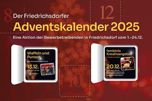 Eine Grafik zur Bewerbung des Friedrichsdorfer Adventskalenders auf der Website der Stadt Friedrichsdorf.