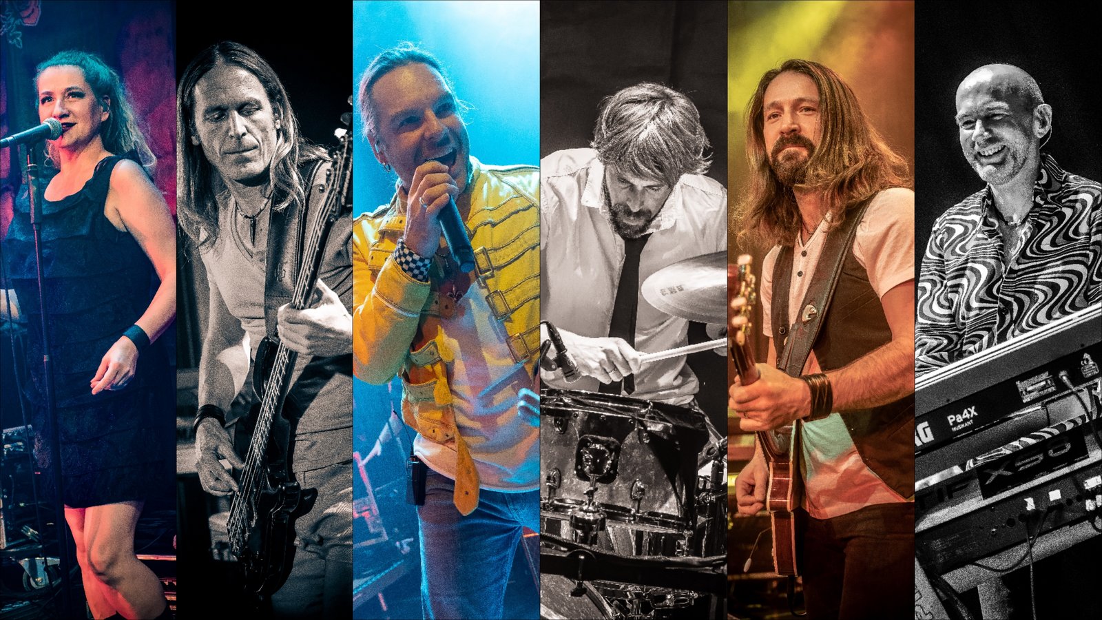 Quenn Kings Collage Auf dem Bild sind die sechs Musiker der Queen Kings in einer Fotocollage zu sehen.