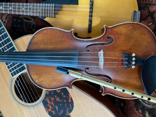 Auf dem Bild sind Saiteninstrumente wie Geige und Gitarre zu sehen.